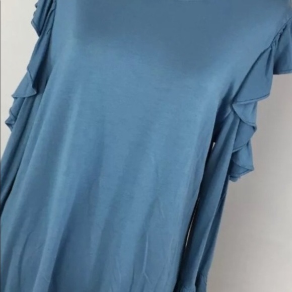 Karl Lagerfield large slate blue long sleeve crew neck tee with cold shoulder - Picture 12 of 15